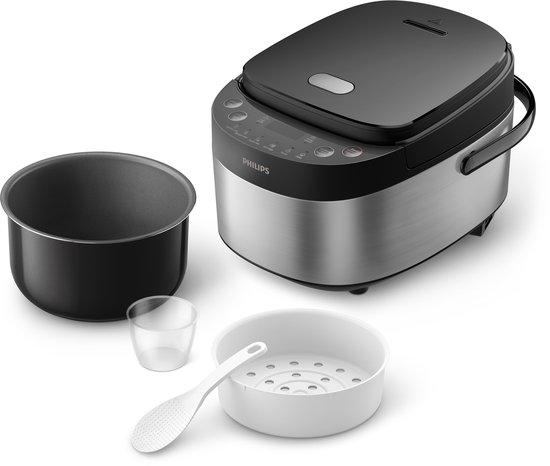 Philips 3000-serie Minirijstkoker HD3093/80 – 0.85 L – 8 programma’s – Zwart/Zilver