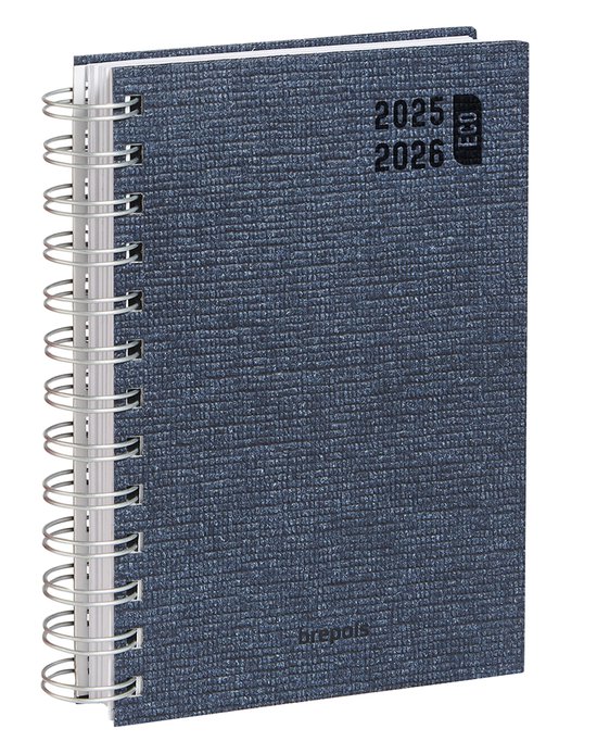 Agenda Brepols 2025-2026 - ECO DECO - Agenda scolaire - 1 jour par page - Wire-O - Aperçu journalier - Blauw - 11,5 x 16,9 cm