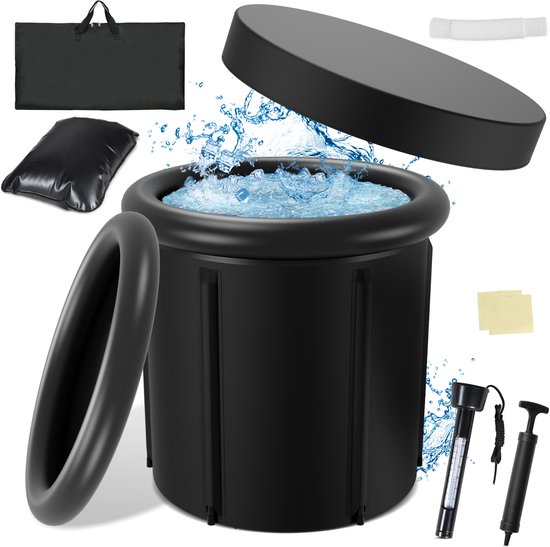 Ijsbad 80 cm 390L – Ice Bath – Met isolerende hoes - Beschermhoes - Opbergtas - Thermometer - Zitbad – Dompelbad- Opvouwbaar Bad – Zwart