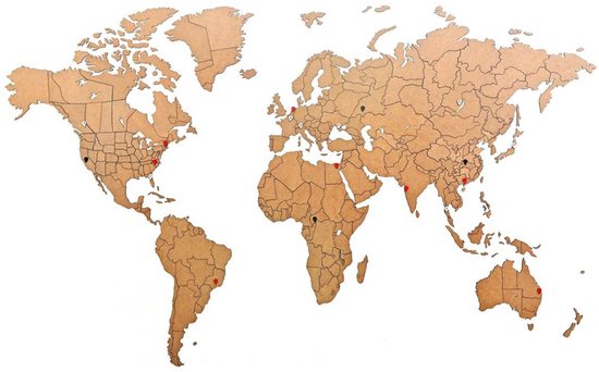 MiMi Innovations Carte du Wereldkaart en Bois de Luxe - Décoration Décoration murale - Véritable Puzzle avec Noms de Pays - 150x90 cm/59.1x35.4 pouces - Marron