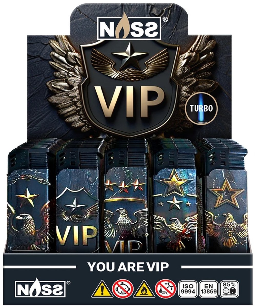 NASA - Display 50 stuks - 3D-Alu-Turbo Aansteker - Design You Are VIP - Gasbrander - Aansteker - Navulbaar - Stormaansteker - Vuurwerk aansteker - BBQ - Gasaansteker