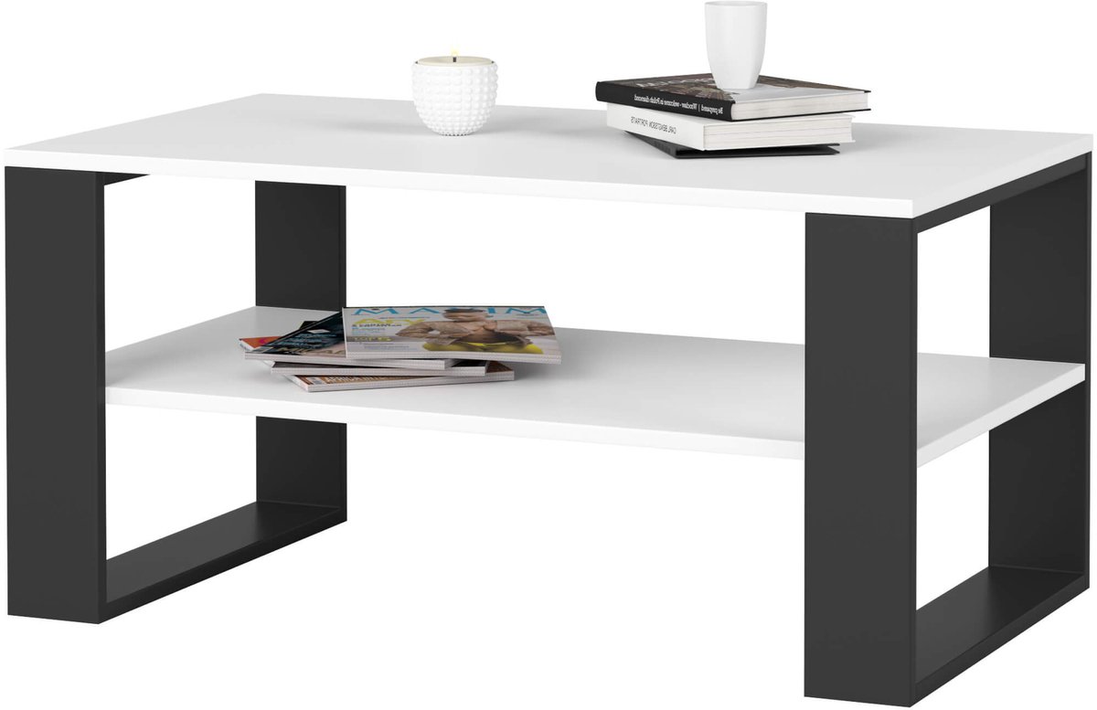 Salontafel Koffietafel ALEX / Wit - Zwart / 92x45x53 cm