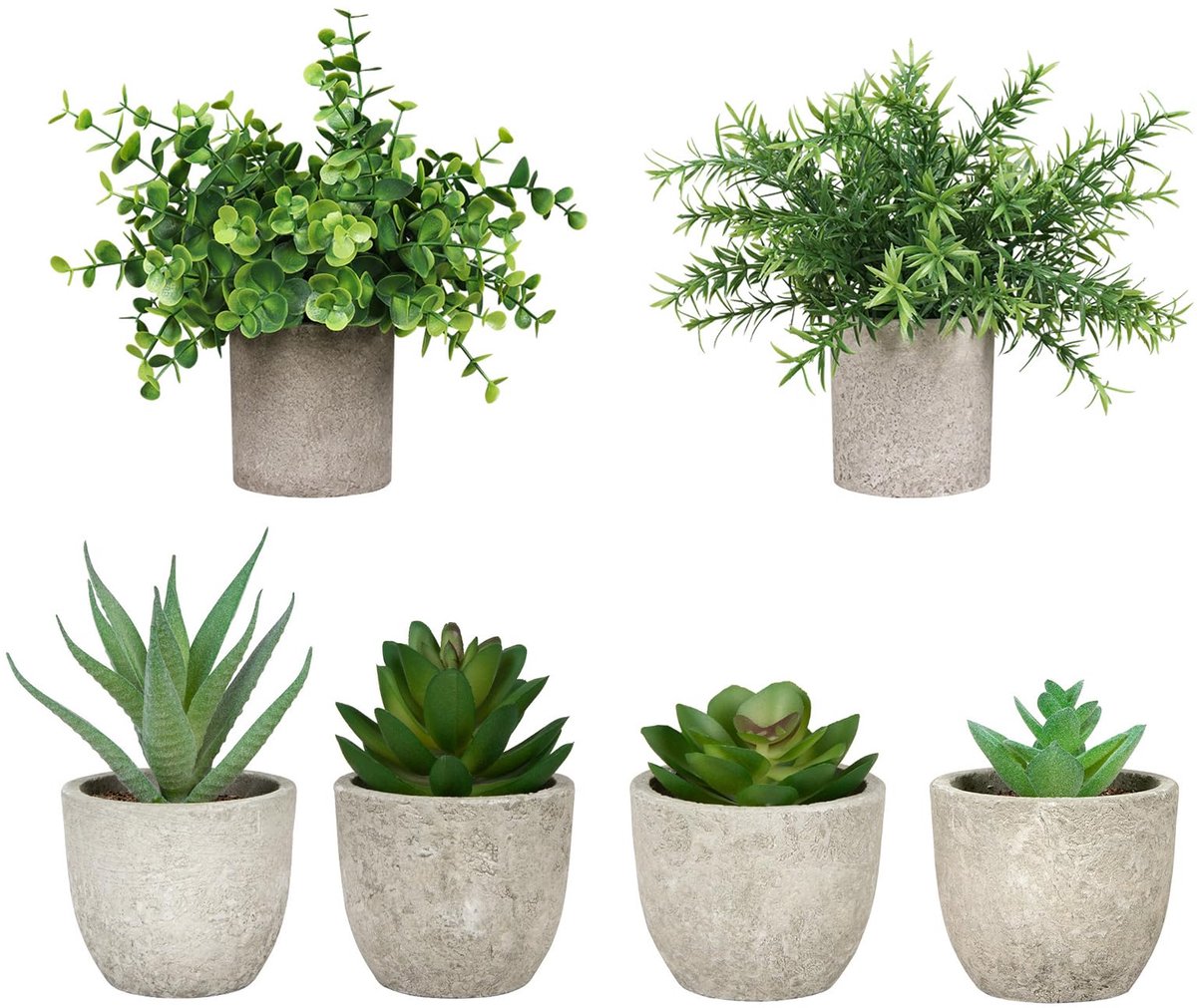 Unyqoos ® Set van 6 Realistische Kunstvetplanten in Stijlvolle Potten voor Diverse Interieurs groen