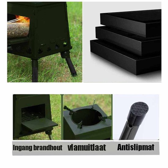 Luckystar Houtkachel XXL - buiten koken survival kooktoestel - roestvrij staal - zwart van Merkloos — afbeelding 4