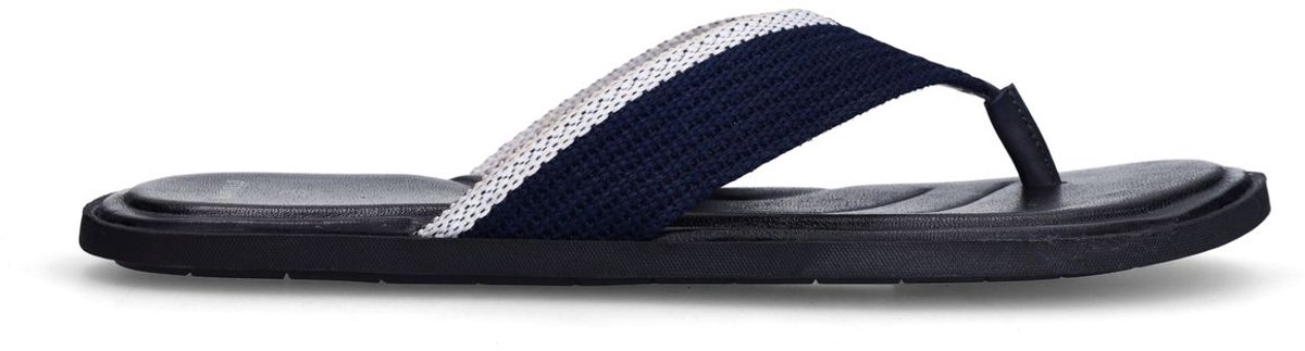 Manfield - Heren - Donkerblauwe canvas slippers - Maat 43