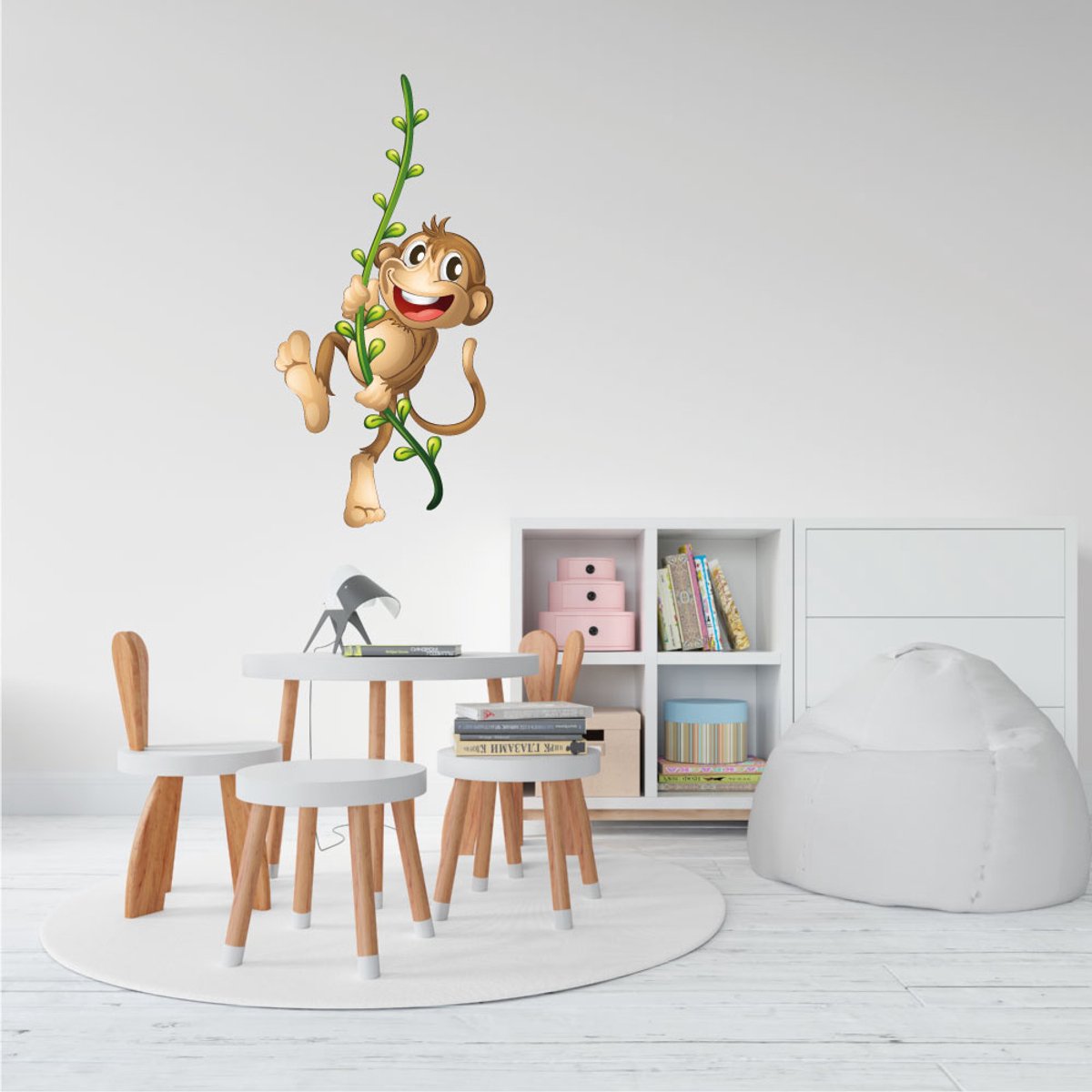 Muursticker vrolijke aap op tak - 20 x 41 cm - baby en kinderkamer - muursticker aap