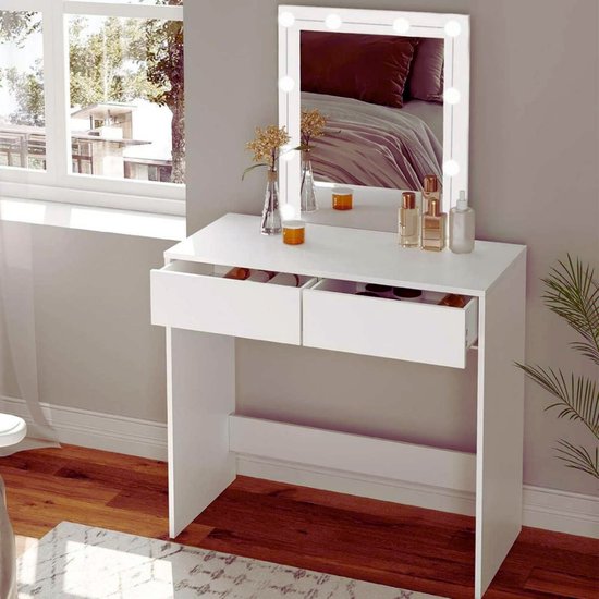 Kaptafel met spiegel en verlichting - Aanpasbare led verlichting - 2 opberglades - Kaptafels - Make up tafel - Make up table - Wit