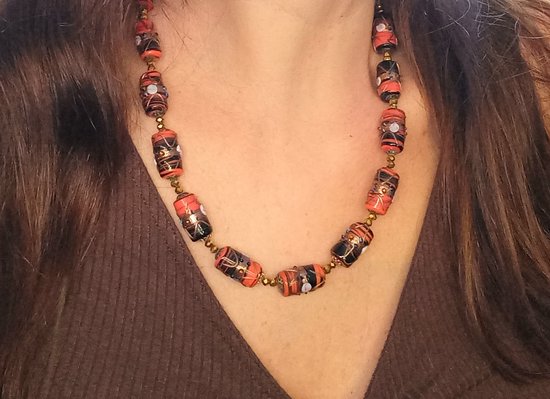 Collier Vintage Perles En Verre De Murano - Noir Et Multicolore - Style Bohème - Parfait état