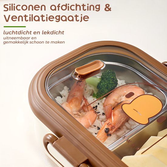 Lunch box - Bento box - Lunch box adulte - Lunch box enfant - Lunch box inox - Lunch box compartimentée - Lunch box - Hermétique et anti-fuite - Sans BPA - Marron