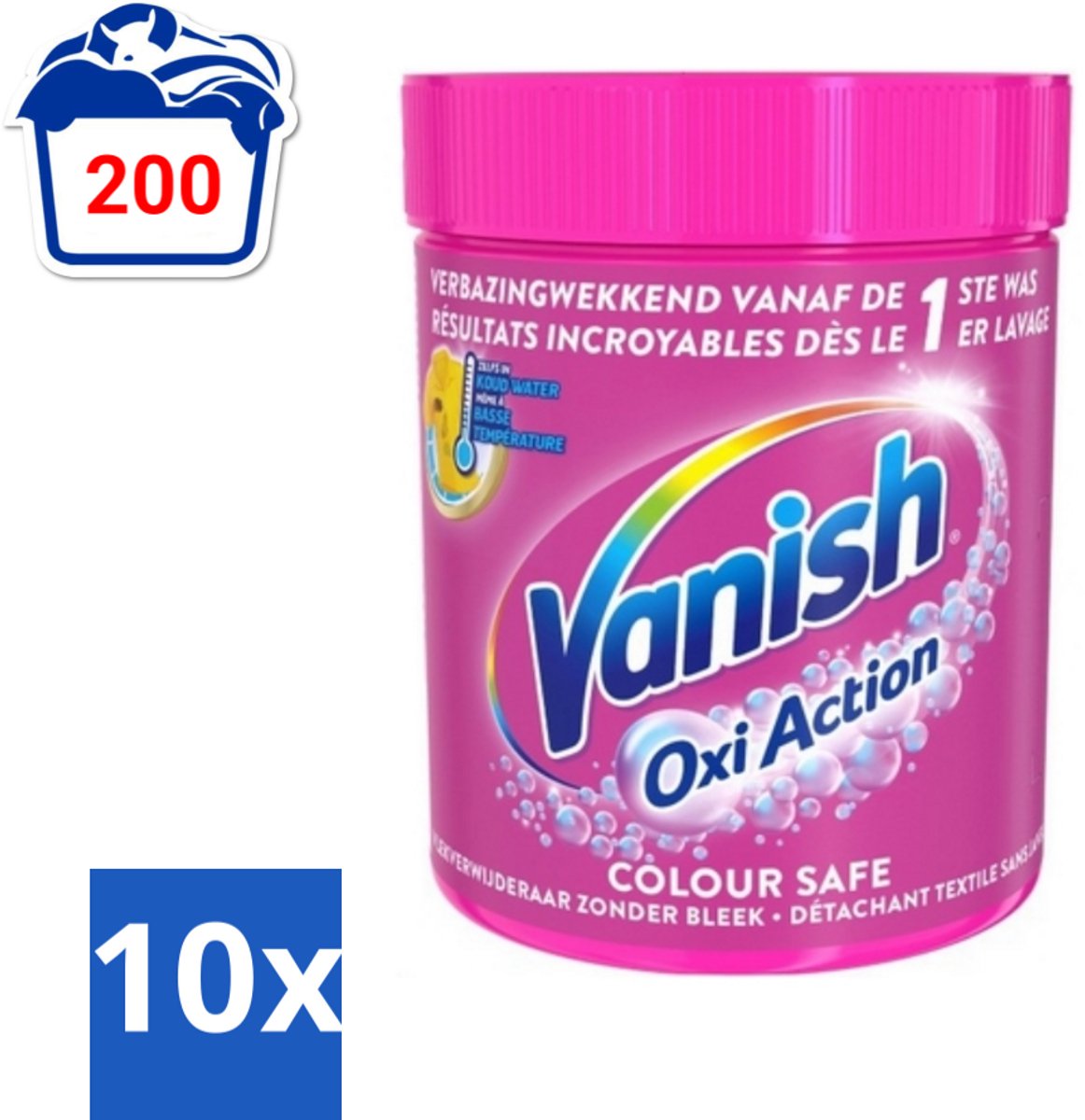 10 x Vanish Oxi Action - Veilige Kleur - Vlekkenverwijderaar Poeder - Zonder Bleek - Gekleurde Was - 550 Gram - Vlekkenverwijderaar - Kleur Veilig - Poeder - Koud Water - Gekleurde Was