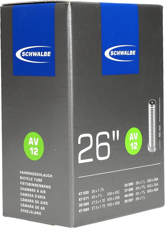 Schwalbe AV12 - Binnenband Fiets - Auto Ventiel - 40 mm - 26 x 1 1/4 - 1 3/8 - 175 — afbeelding 3
