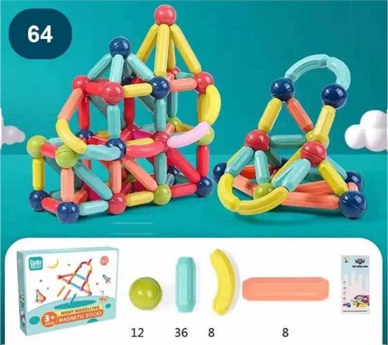 Magnetisch Speelgoed - 64-delige Magnetische Bouwset - Montessori Speelgoed 3 Jaar - Educatief Speelgoed - Bouwspeelgoed voor Jongens & Meisjes