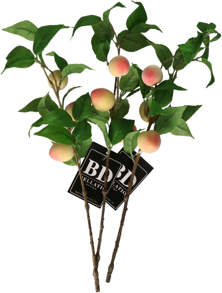 Bellatio Design Kunstbloem fruit tak Perzik - 3x - 40 cm - losse steel - kunst zijdebloemen Perzik oranje