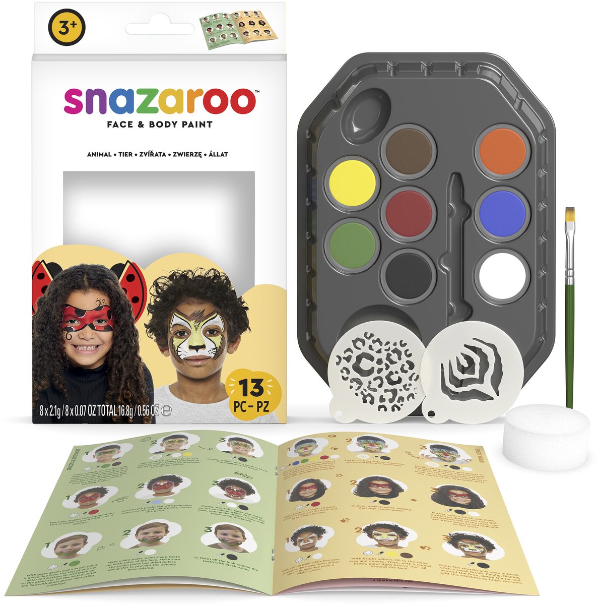 Snazaroo 1172183 Animal World Aqua Schminke Set – Kinder Schminke – Jungle & Dieren Face Paint Kit – 13-delig, Hypoallergeen