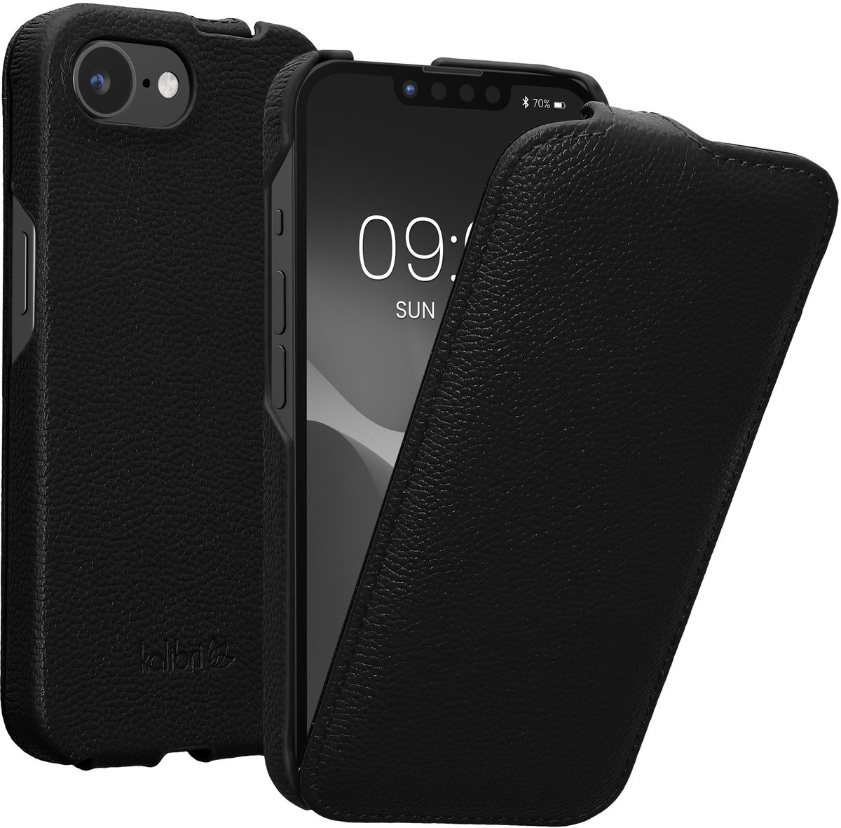 kalibri flip cover geschikt voor Apple iPhone 17e / iPhone 16e - ultradunne leren hoes voor smartphone - zwart