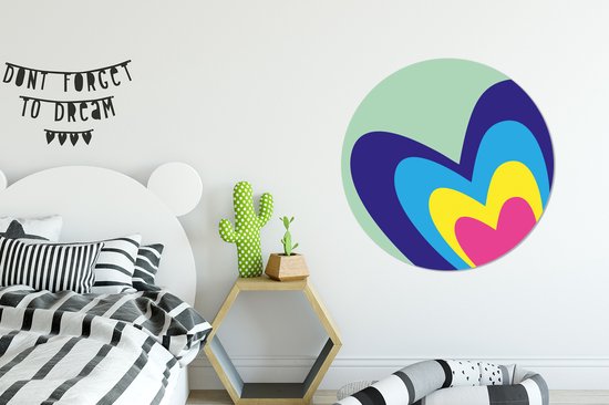 WallCircle - Wandcirkel - Muurcirkel - Hartjes - Kleurrijk - Valentijn - Aluminium - Dibond - 90x90 cm - Binnen en Buiten