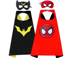 foto van Joya Kids® Set van 2 Spinnen en Vleermuis Superheld Cape en Masker Set | Superhelden verkleedpak | Spider en Bat pak | Cape | Masker | Kostuum jongens