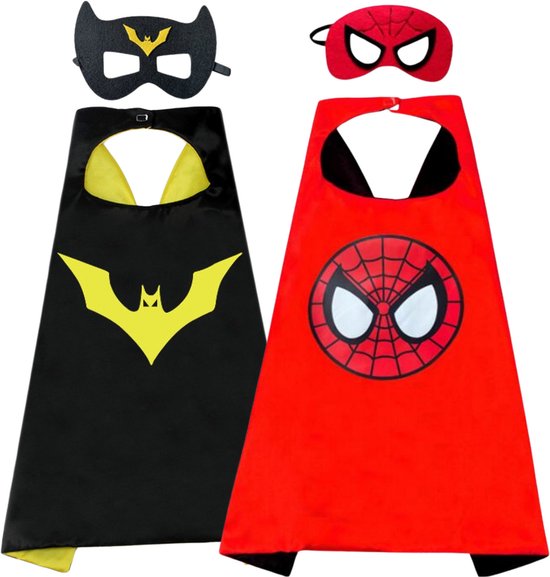 Joya Kids® Set van 2 Spinnen en Vleermuis Superheld Cape en Masker Set | Superhelden verkleedpak Spider en Bat | Spider en Bat pak | Cape | Masker | Kostuum jongens