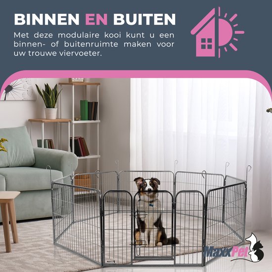 MaxxPet Puppyren - Hondenbench - Hondenren- Puppyren met 8 kennelpanelen - Staal -80 x 80 cm Ø 210 cm