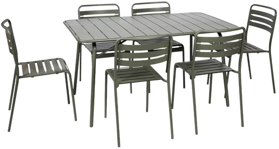 sweeek - Opklapbare tuintafel en 6 stoelen metaal - amélia