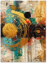 Tuinposter 90x120 cm - Tuindecoratie Kunst - Abstract - Aesthetic - Goud - Poster voor in de tuin - Buiten decoratie - Schutting tuinschilderij - Tuindoek muurdecoratie - Wanddecoratie balkondoek