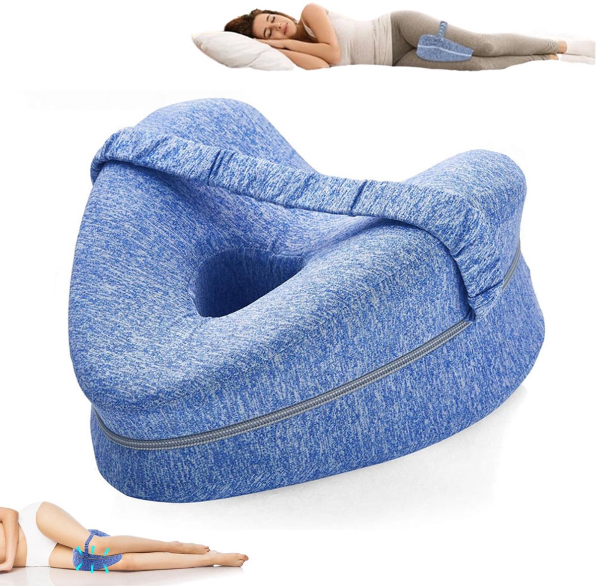 Orthopedisch Kniekussen - Zijslaapkussen - Kniekussen voor in Bed - Ergonomisch Beenkussen - Kniekussen voor Zijslapers - Traagschuim Beenkussen Zijslaper - Schootkussen - met Elastische Band - Houding Correctie - Pijn Verlichten - Hart Vorm - Blauw