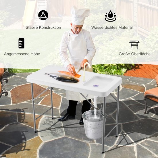 COSTWAY Opklapbare filetietafel met gootsteen, meetschaal en kraan, draagbare campingtafel, outdoorspoelbak, visreinigingstafel voor tuin, camping, vissen, 115 x 59 x 93,5 cm van Costway — afbeelding 5