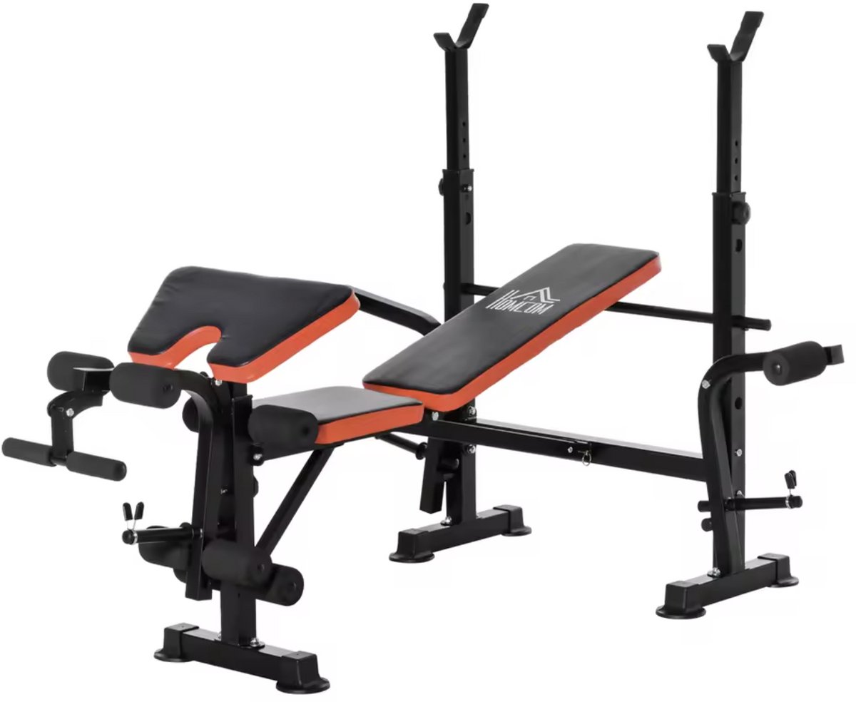 J&R Halterbank - Trainingsbank - Fitness bank - Multifunctioneel - Bench press - Leg curl - Biceps - Zwart