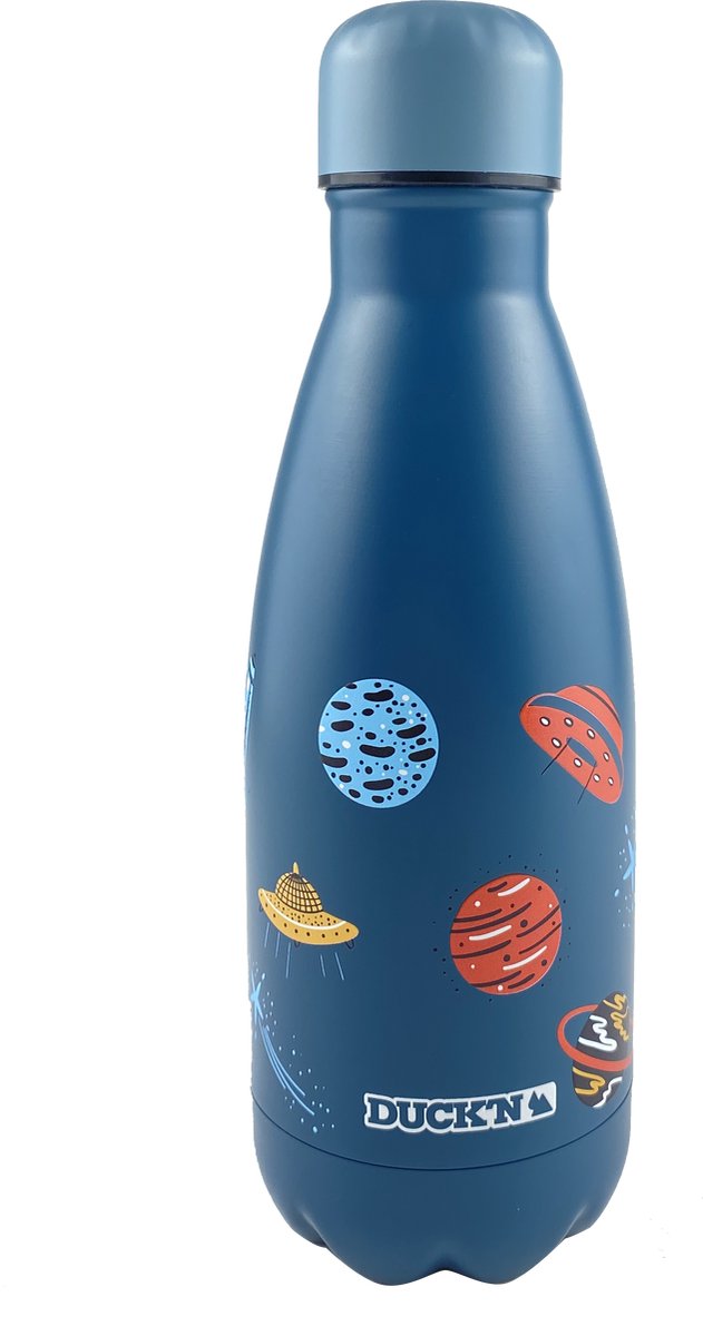 RVS thermosfles - Graniet tintje - Planeten - Blauw - 350 ml - waterfles - drinkfles - sport