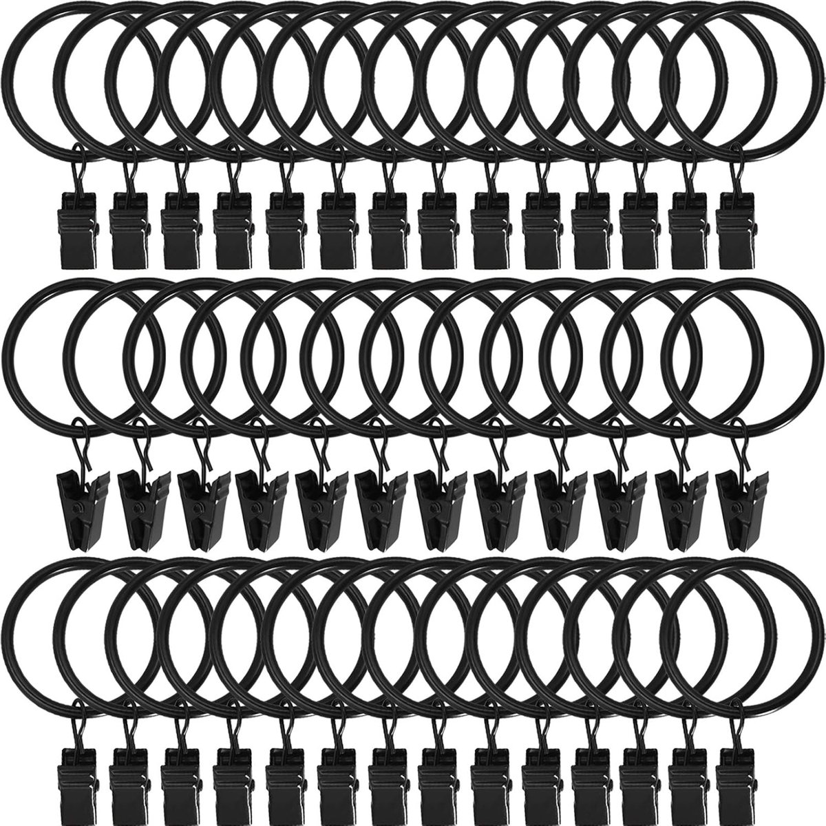 40 stuks metalen gordijnringen met clips, gordijnclips haken, decoratieve gordijnroedeclips 1,5 inch binnendiameter,Gordijn gesp, zwart