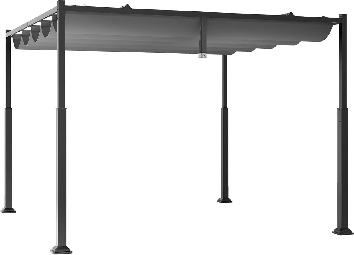 COSTWAY Pergola met schuifdak, 3,1 x 3,1 m paviljoen, waterdicht, stabiel, winterbestendig, tuinpaviljoen met robuuste metalen zuilen voor terras, tuin, dek