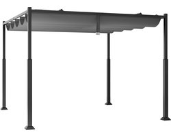 COSTWAY Pergola met schuifdak, 3,1 x 3,1 m paviljoen, waterdicht, stabiel, winterbestendig, tuinpaviljoen met robuuste metalen zuilen voor terras, tuin, dek