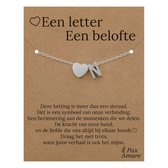 Letter N Armband op Cadeau Kaartje - Een letter, een belofte - 15,5cm + 5,5cm verstelbaar Zilverkleurig Stainless Steel - Initiaal & Hartje Hanger - Pax Amare