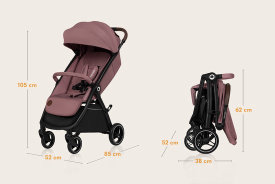 Lionelo Ingrid Buggy - Kinderwagen tot 22 kg - Auto-Folding Systeem - 360° EVA Wielen - XXL Luifel met UPF50+ - Verstelbare Rugleuning en Voetsteun - Panoramisch Ventilatiepaneel - Bekerhouder en Mand van Merkloos — afbeelding 2