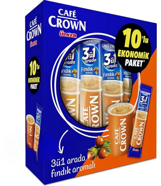 Ülker Cafe Crown - Café instantané 3 en 1 | Aux Noisettes - 10x18g - Le plaisir du café à chaque instant