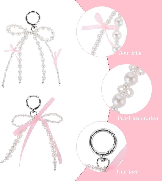 Tyqour 2 stuks parelstrikken sleutelhangers vrouwen sleutel hanger meisjes portemonnees sleutelhanger roze pols armband hanger sieraden accessoires cadeau voor vrouwen tashanger