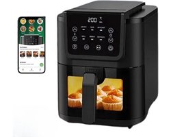 Airfryer XXL - Volume 5 liter - 1500 W - 6-in-1 functie - LED touchscreen - Friteuse - Kijkvenster - Verlichting - Bakken - Grillen - Opwarmen - Drogen