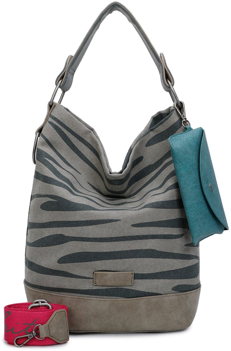 Fritzi aus Preußen Schoudertas Canvas Izzy07 Olga Hobo Bag Zebra Wild Kaki