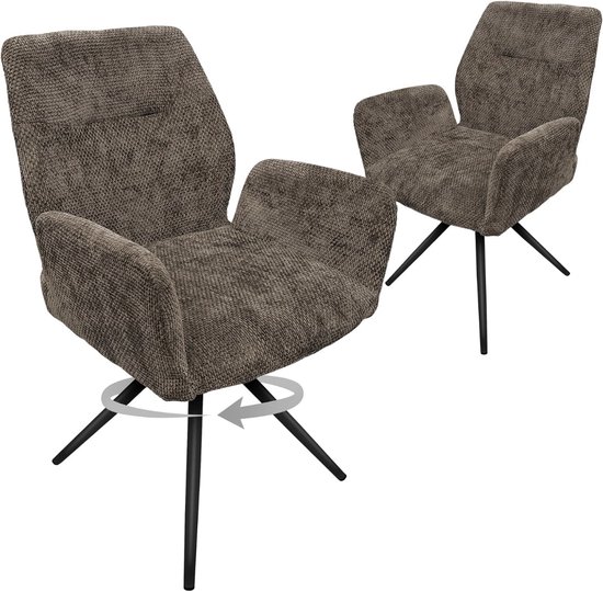 Chaises de salle à manger Senella - Pivotantes - Set de 2 - Chaises de cuisine - Charge maximale : 110 kg - Chaise rembourrée avec pieds en métal - Marron