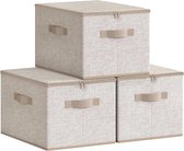Boîte de rangement Famanu avec couvercle, lot de 3, boîte en tissu pliable avec poignées, espace de rangement pour vêtements, 40 x 30 x 25 cm, tissu non tissé, beige sable