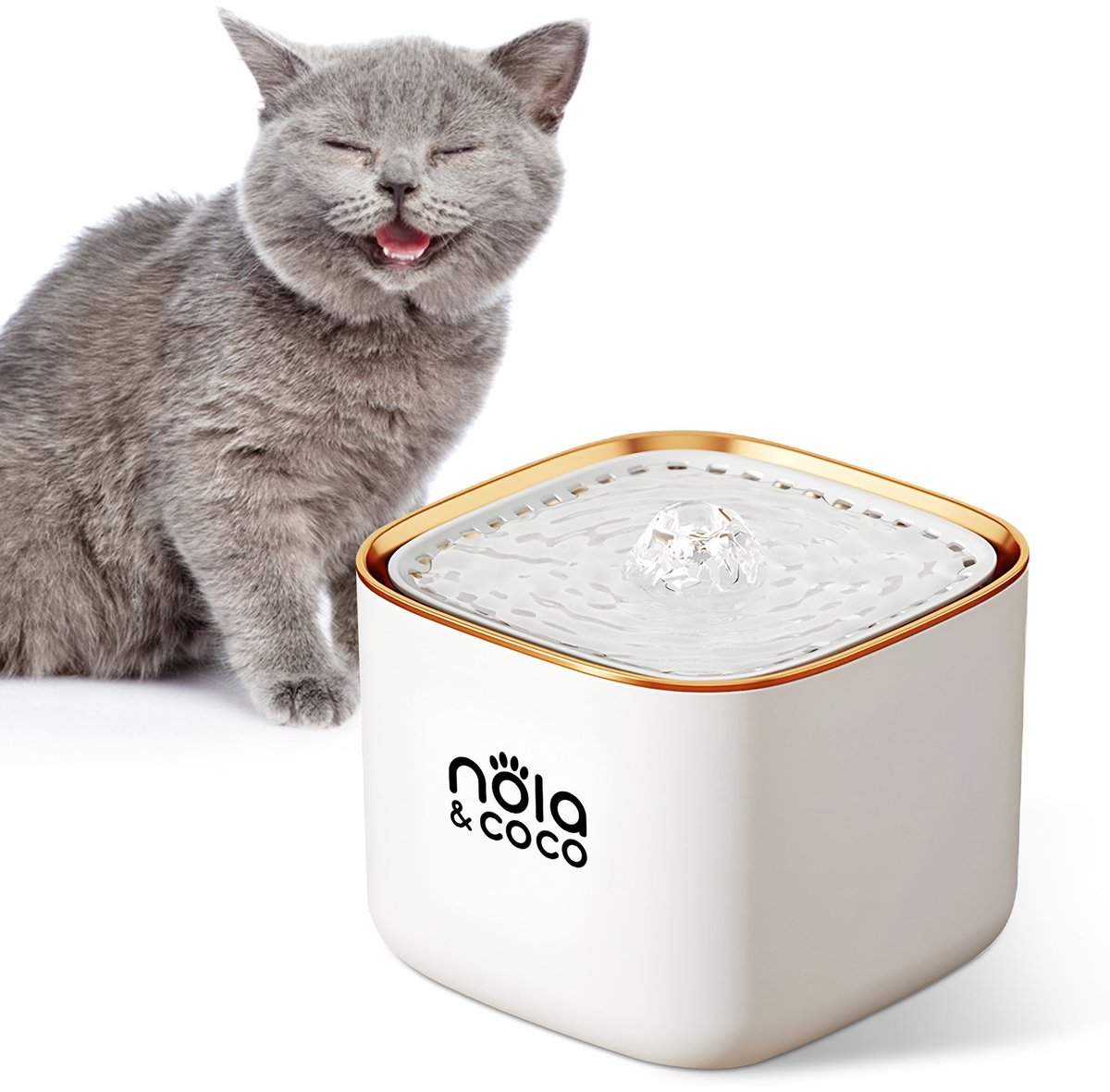 Nola & Coco Katten Drinkfontein – Met Multi-Filtratiesysteem voor Schoner Water – 18x18x13 – Wit/Goud