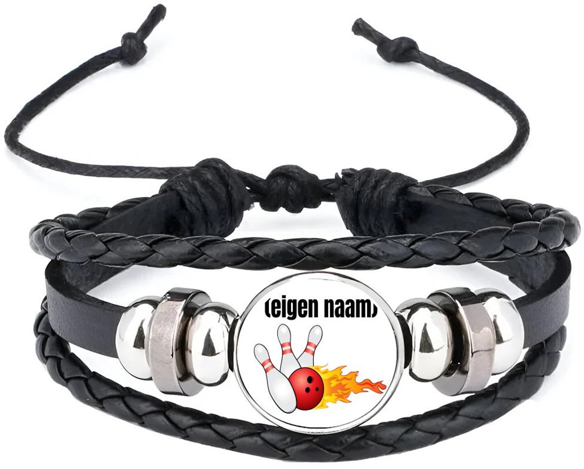 Akyol - bowling kegels vuur met eigen naam armband zwart - Bowlen - ieman die graag bowlt - sport - bal - kegels - cadeau - verjaardag - kado