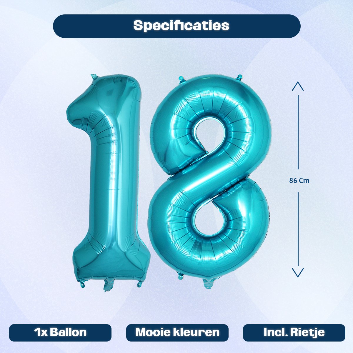 Ballon Cijfer 18 Jaar Blauw 86Cm Verjaardag Folieballon Met Rietje — afbeelding 2