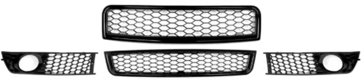Zwart RS Stijl Voorste Bovenste Grill + Mistlicht Grille A4B6- Voor Audi A4 B6 2002-2005- Auto Accessoires