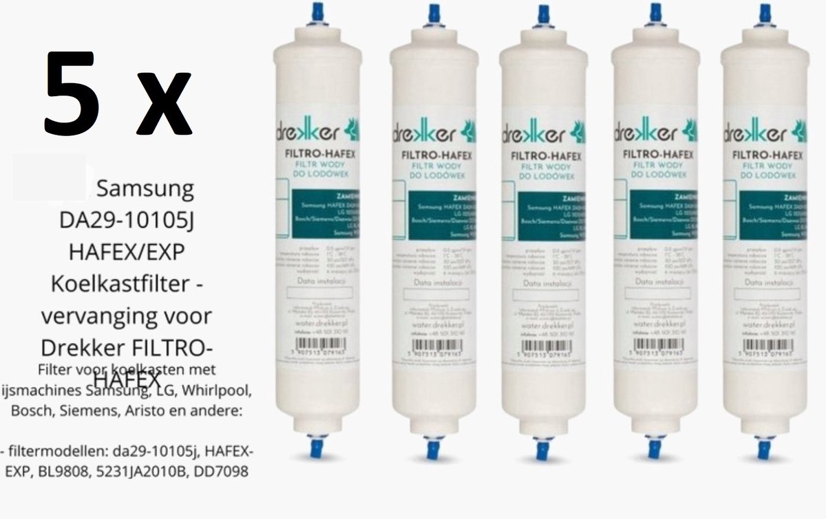 5 x vervanging voor Samsung DA29-10105J HAFEX/EXP Koelkastfilter - vervanging Drekker FILTRO-HAFEX,filtermodellen: da29-10105j, HAFEX-EXP, BL9808, 5231JA2010B, DD7098