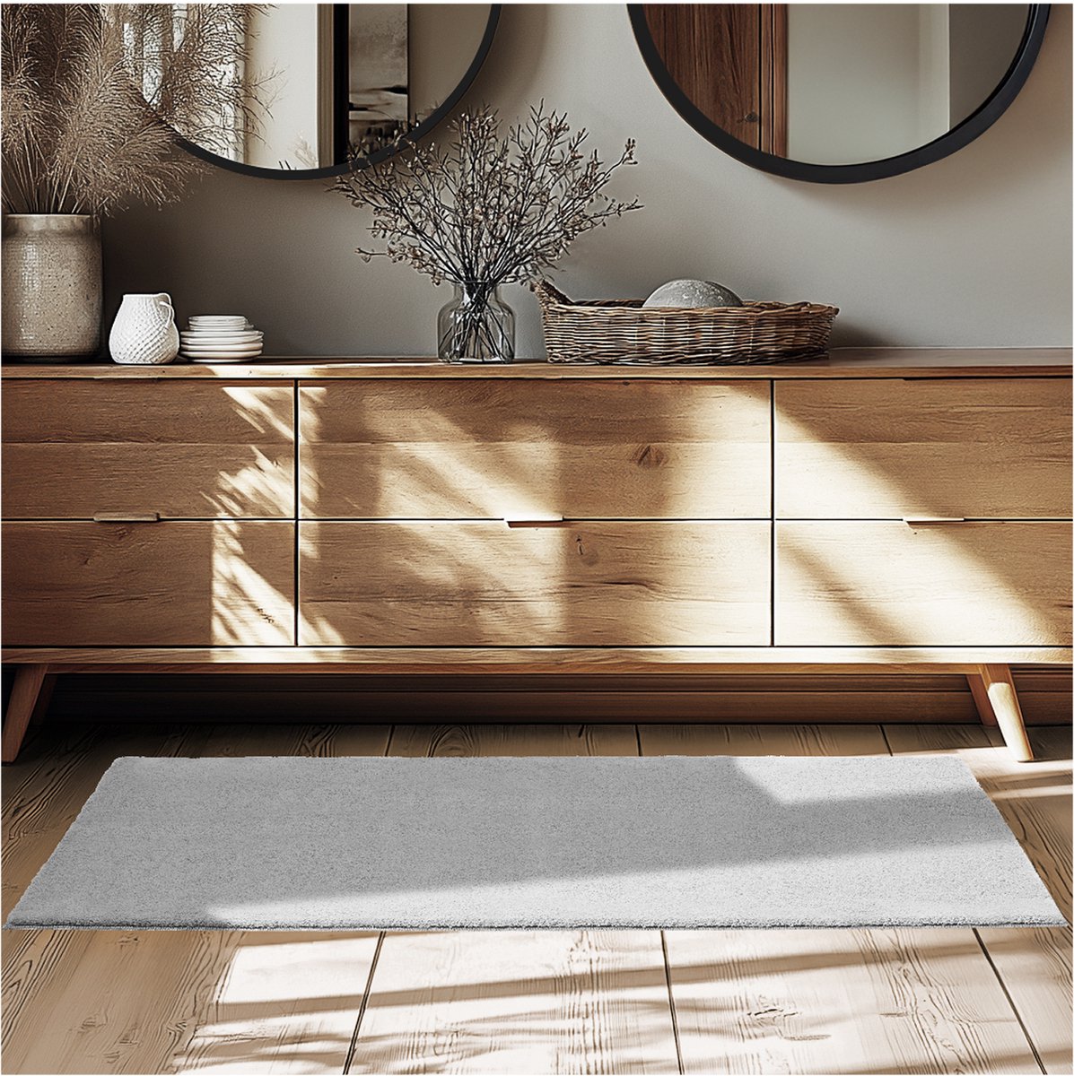 tectake® Kortpolig Vloerkleed - 80 x 150 cm - Grijs - 1630 g/m² Poolgewicht - Tapijt voor Woonkamer, Slaapkamer, Eetkamer - Onderhoudsvriendelijk en Wasbaar - Antislip Ondertapijt - Allergievriendelijk - Diverse maten en kleuren