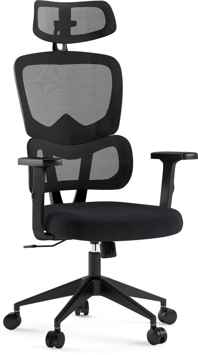 SENSE7 VENO - Ergonomische Bureaustoel - Verstelbare rugleuning - Armleuningen en hoofdsteun comfortabel en duurzaam - tot 185 cm en 120 kg - Zwart