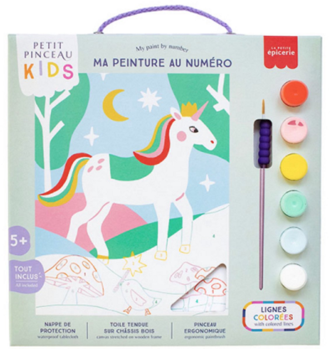 La Petite Epicerie Painting by Number Kit for kids "UNICORN AND PIOU" 305g H33xW25.5xL3.5cm genummerde schilderijenset | Creatieve | Hobbyset | kinderen en volwassenen