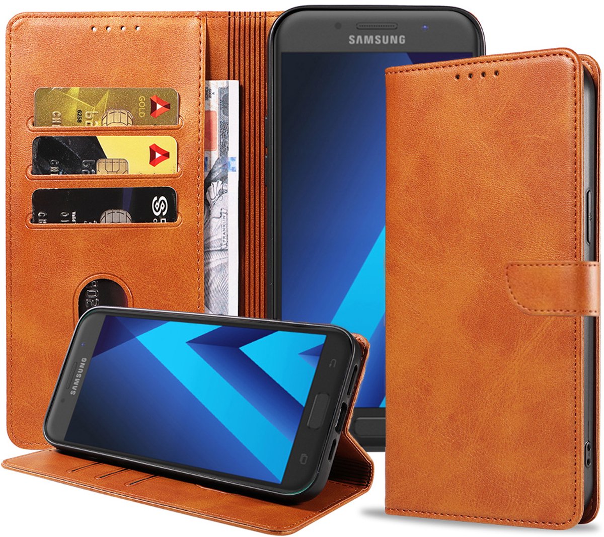 Geschikt voor Samsung Galaxy A5 2017 Telefoonhoesje Kunstleer met Magnetisch lipje en Pasjeshouder Book Case met Klepje - Bruin - Smartphonica geschikt voor Samsung Galaxy A5 (2017)