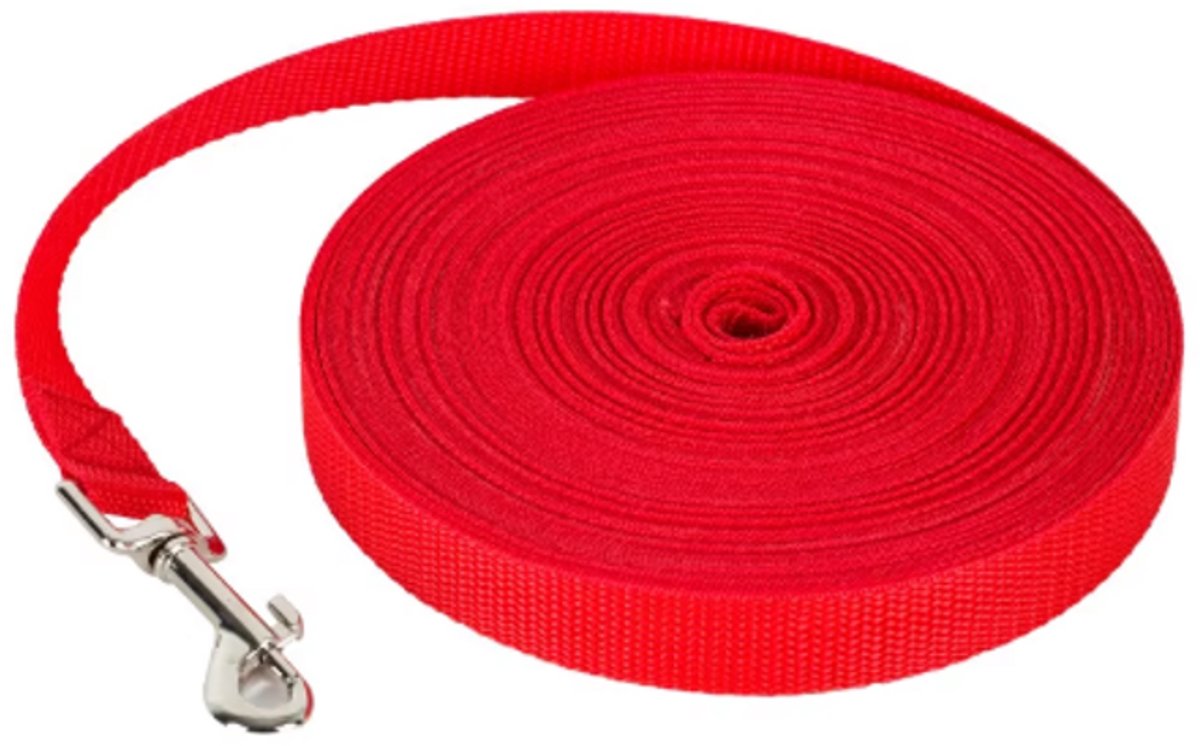 Rieba® Hondenriem 5 meter – Lange Lijn - Trainingslijn – Sleeplijn – Speurlijn - Hondenlijn – Looplijn – Riem Hond - Voor Training en Wandelen – 2 cm Breed – Nylon – Rood